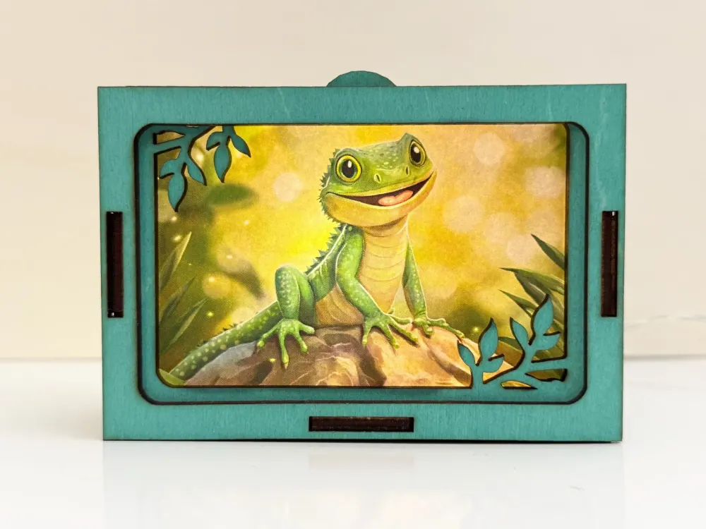 Cute Lizard On The Rock Lamp Lantern — handmade wooden night lamp in natural timber
