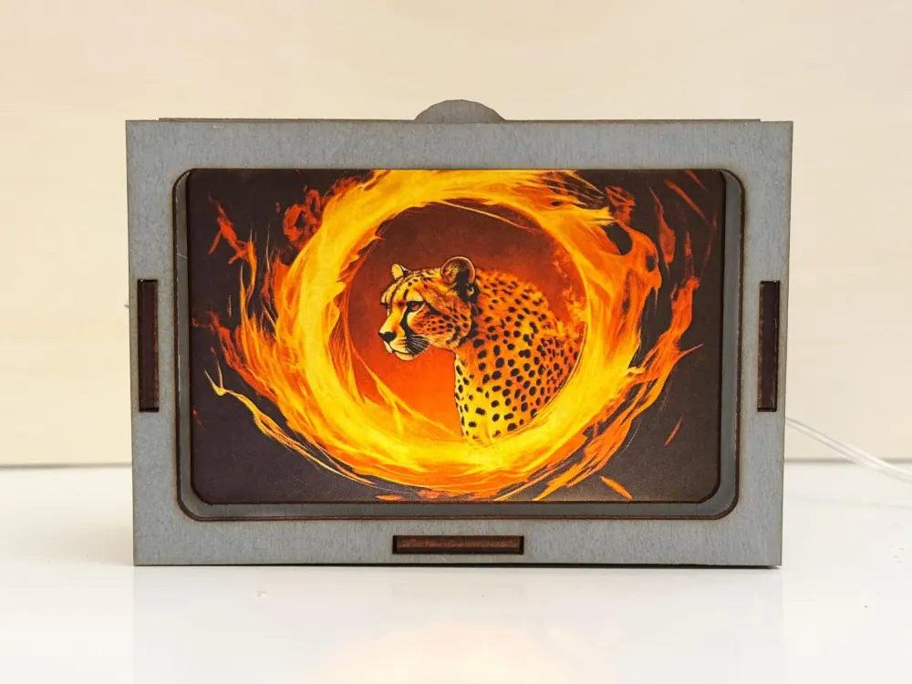 Cheetah In Flame Artistic Night Lamp Lantern — handmade wooden night lamp in natural timber