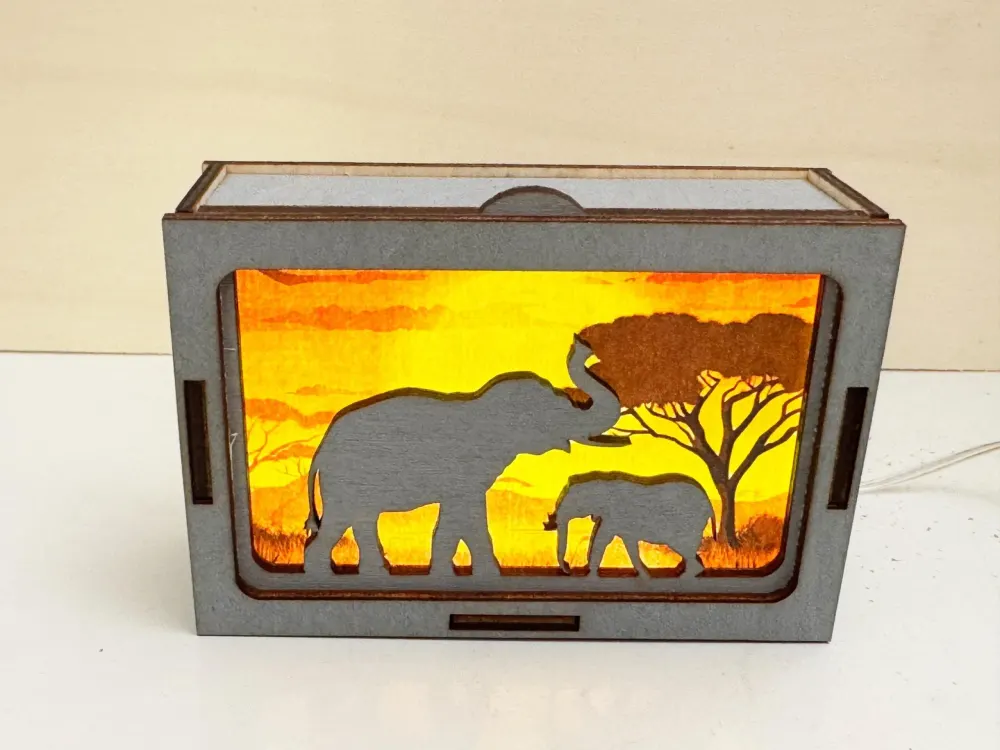 Elephants African Sunset Night Lamp Lantern | Artisan Wooden Night Lamp | Artiviesta London