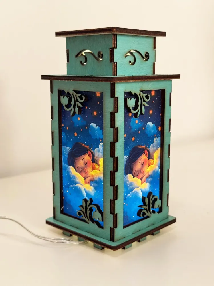 Sleeping Baby Kids Night Light Lamp Lantern — handmade wooden night lamp in natural timber