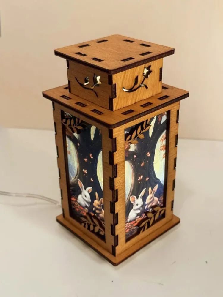 Two Bunnies Under A Tree Lamp Night Light | Artisan Wooden Night Lamp | Artiviesta London