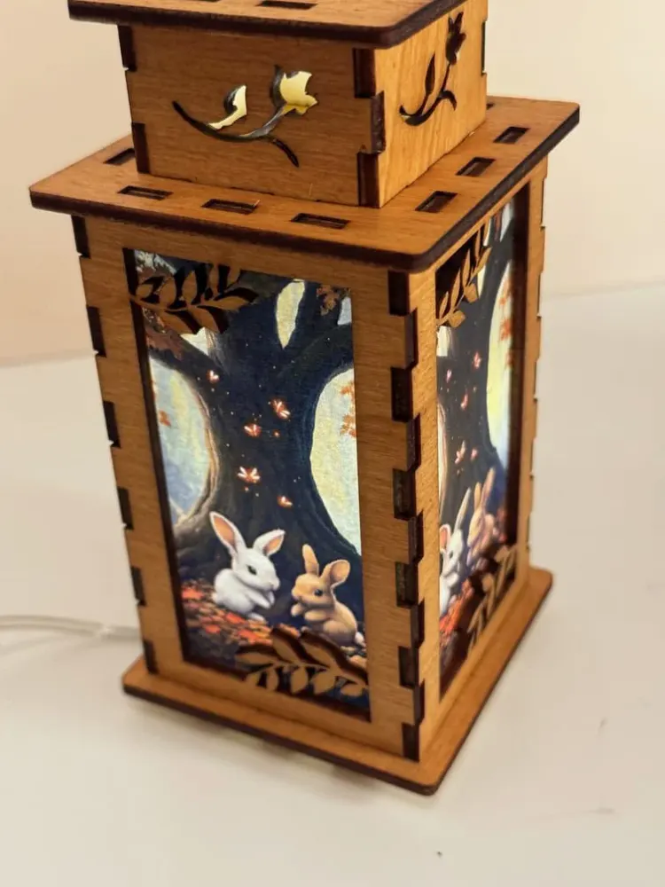 Two Bunnies Under A Tree Lamp Night Light | Artisan Wooden Night Lamp | Artiviesta London