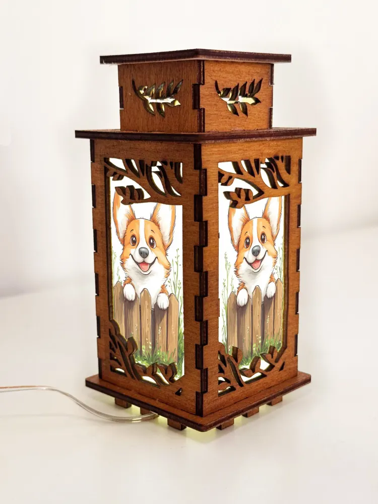 Corgi Fence Wooden Art Lamp – Cute Dog Night Light Gift Home Decor