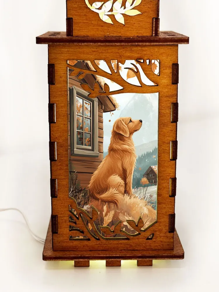 Artiviesta Dog and Cabin Wooden Night Lamp | Artisan Handcrafted Eco-Friendly Glow