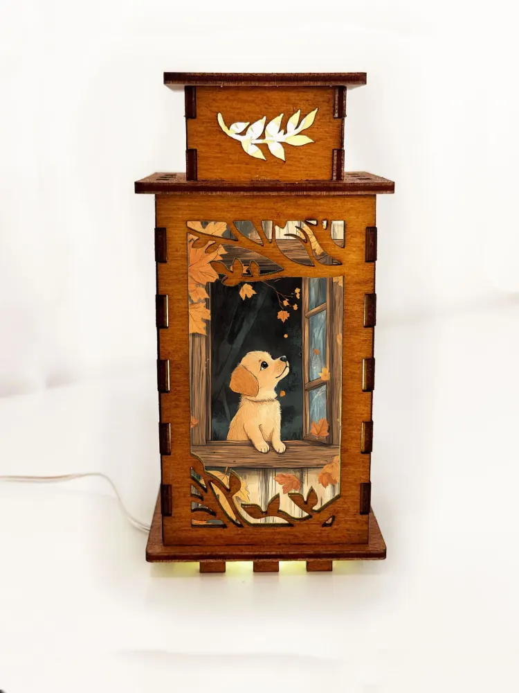 Dog On Window Wooden Art Lamp – Cute Dog Night Light Gift Home Decor