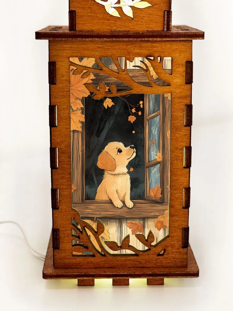 Dog On Window Wooden Art Lamp – Cute Dog Night Light Gift Home Decor