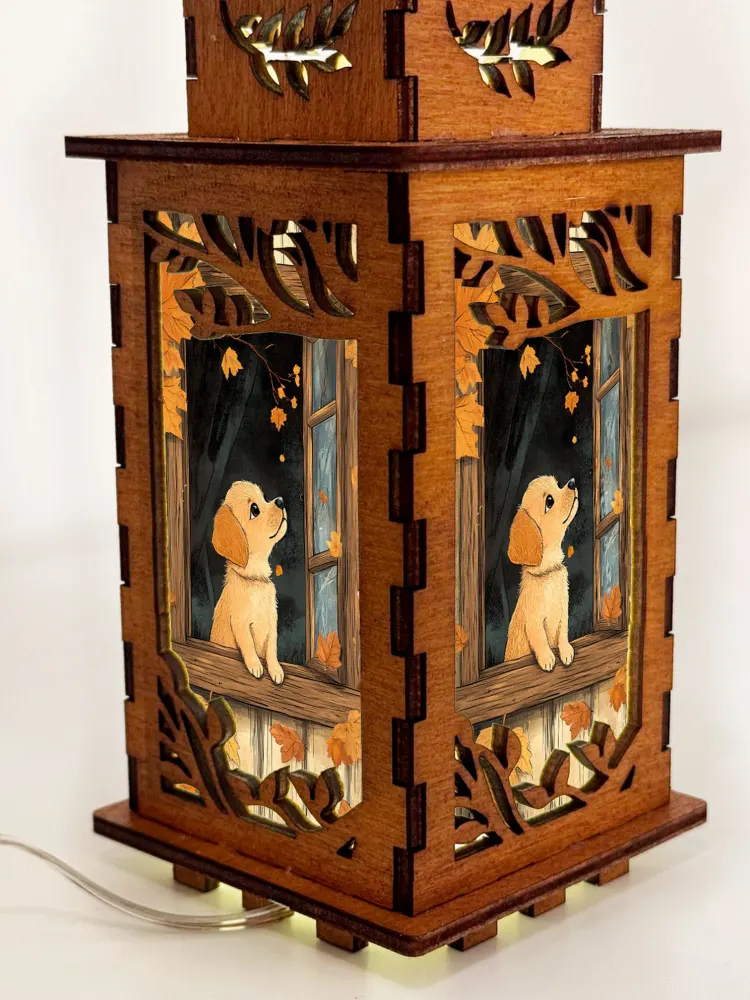Dog On Window Wooden Art Lamp – Cute Dog Night Light Gift Home Decor