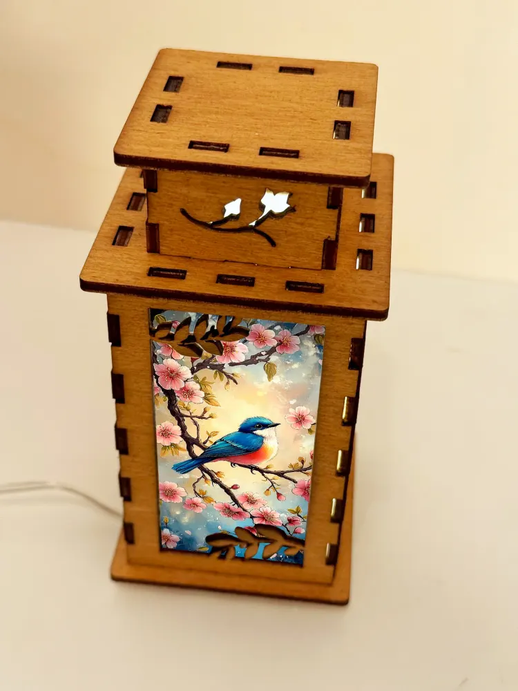 Bird With Flowers Wooden Lamp | Artisan Wooden Night Lamp | Artiviesta London