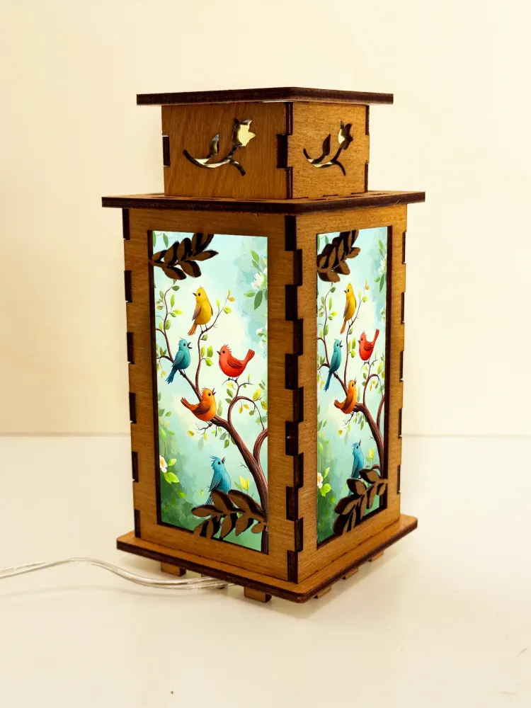 Colorful Birds On A Branch Wooden Night Lamp | Artisan Wooden Night Lamp | Artiviesta London