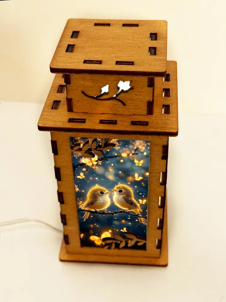 Magical Golden Birds Wooden Night Lamp | Artisan Wooden Night Lamp | Artiviesta London