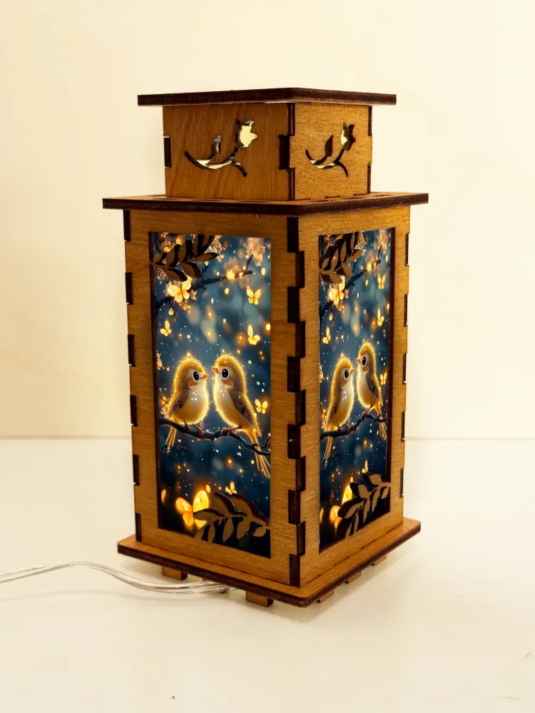 Magical Golden Birds Wooden Night Lamp | Artisan Wooden Night Lamp | Artiviesta London