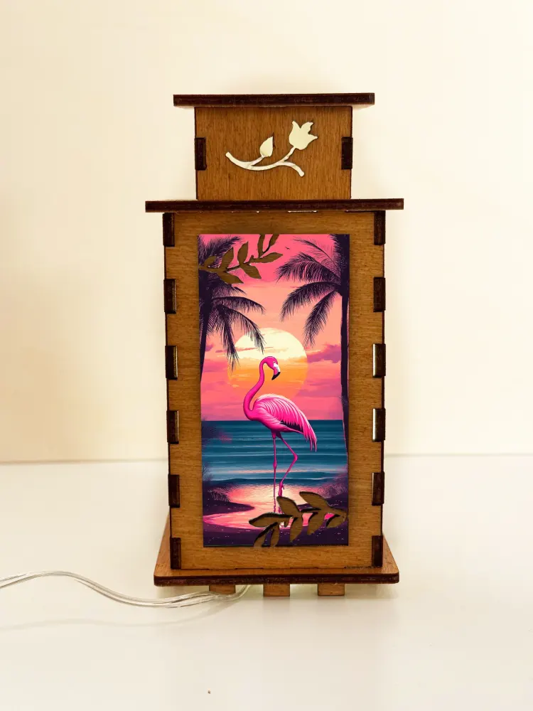 Flamingo Birds Wooden Night Lamp — handmade wooden night lamp in natural timber