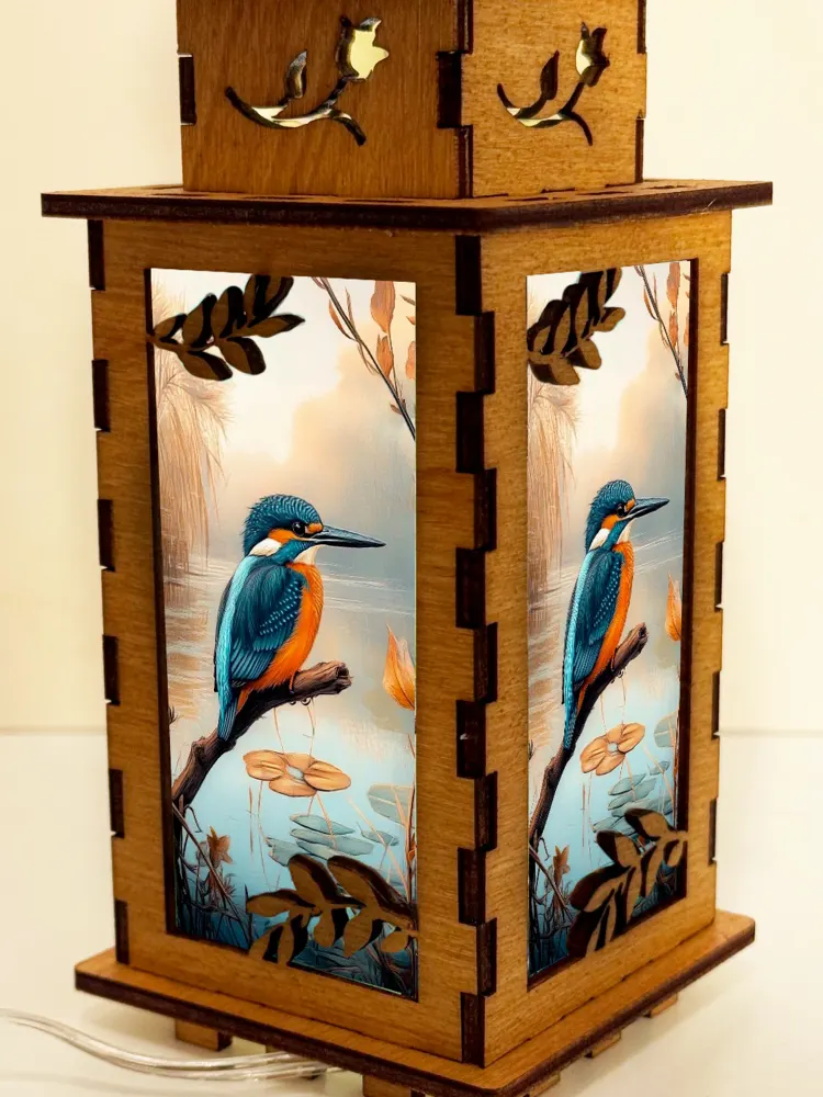 Kingfisher Bird Wooden Night Lamp | Artisan Wooden Night Lamp | Artiviesta London
