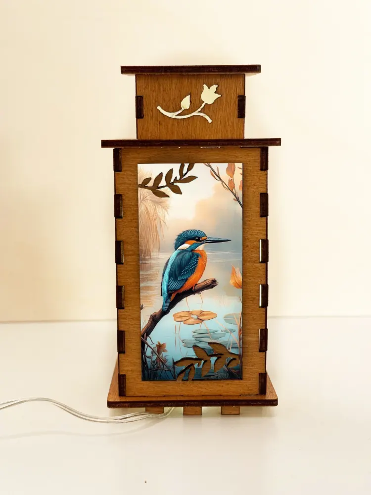 Kingfisher Bird Wooden Night Lamp — handmade wooden night lamp in natural timber