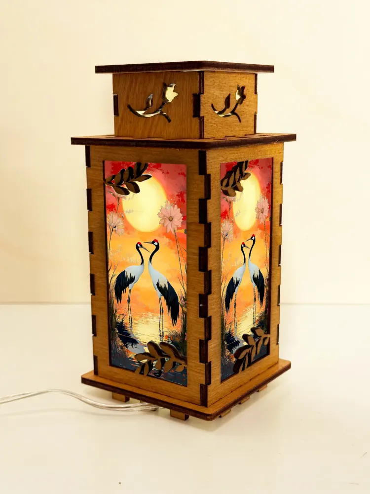 Crane Birds Sunset Wooden Night Lamp | Artisan Wooden Night Lamp | Artiviesta London