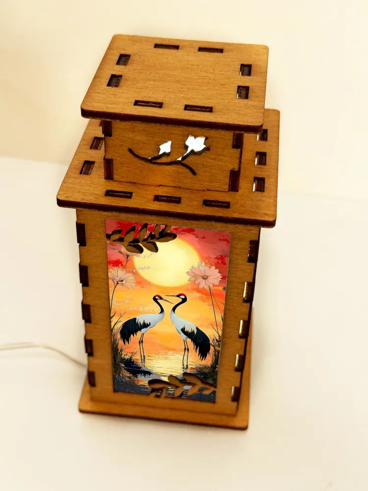Crane Birds Sunset Wooden Night Lamp | Artisan Wooden Night Lamp | Artiviesta London