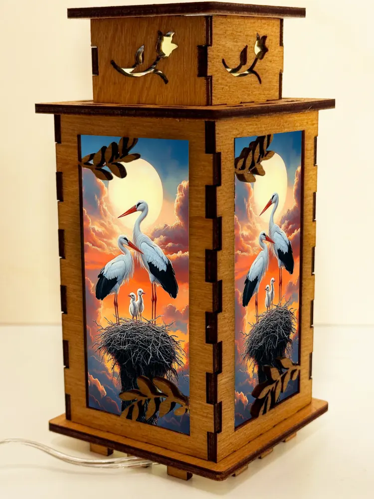 Stork Birds Wooden Night Lamp | Artisan Wooden Night Lamp | Artiviesta London