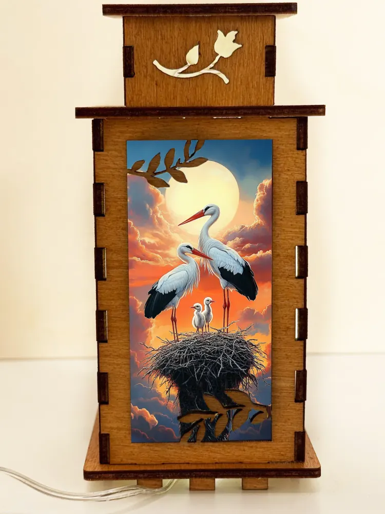 Stork Birds Wooden Night Lamp | Artisan Wooden Night Lamp | Artiviesta London