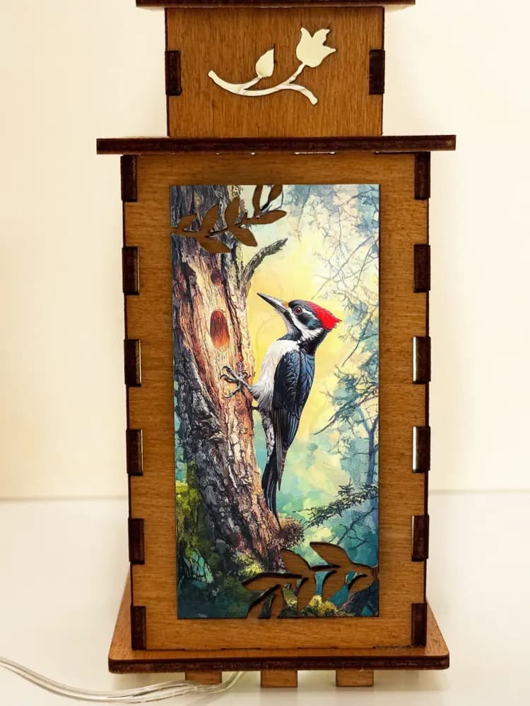Woodpecker On The Tree Bird Wooden Night Lamp | Artisan Wooden Night Lamp | Artiviesta London