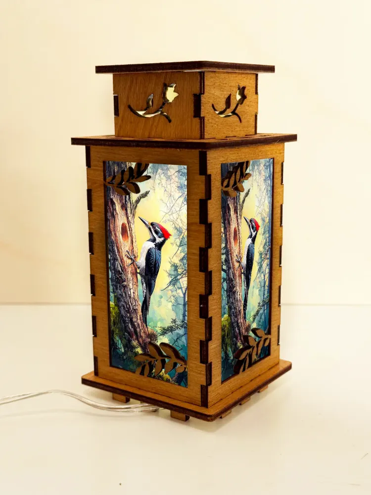Woodpecker On The Tree Bird Wooden Night Lamp | Artisan Wooden Night Lamp | Artiviesta London