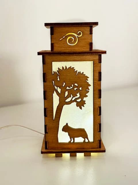 French Bulldog In Park Dog Wooden Night Lamp Lantern – Cute Bulldog Light — handmade wooden night lamp in natural timber