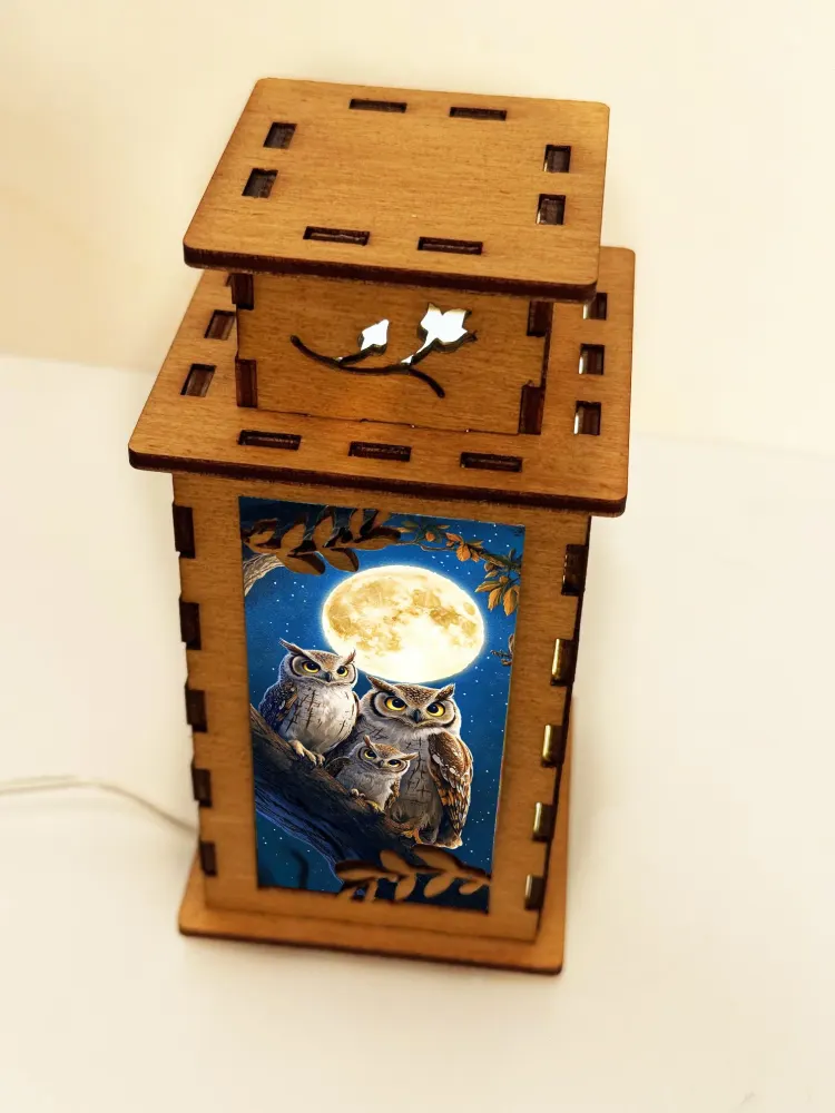 Night Owls On Branch Wooden Night Lamp | Artisan Wooden Night Lamp | Artiviesta London