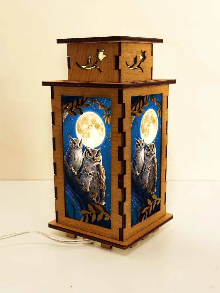 Night Owls On Branch Wooden Night Lamp | Artisan Wooden Night Lamp | Artiviesta London