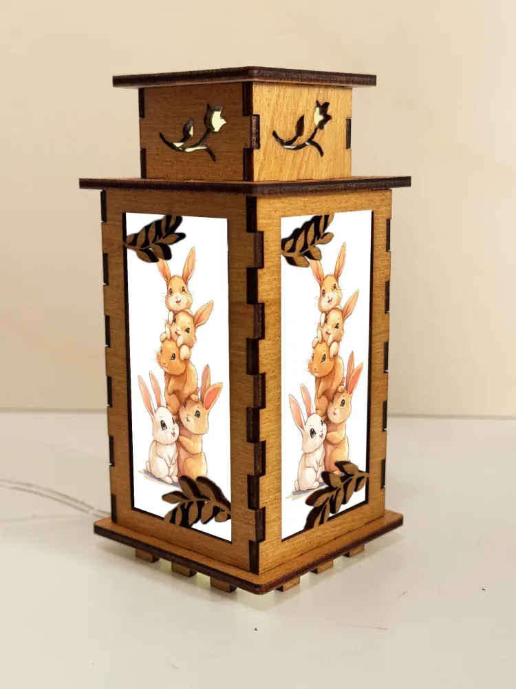Cute Bunny Group Wooden Night Lamp | Artisan Wooden Night Lamp | Artiviesta London
