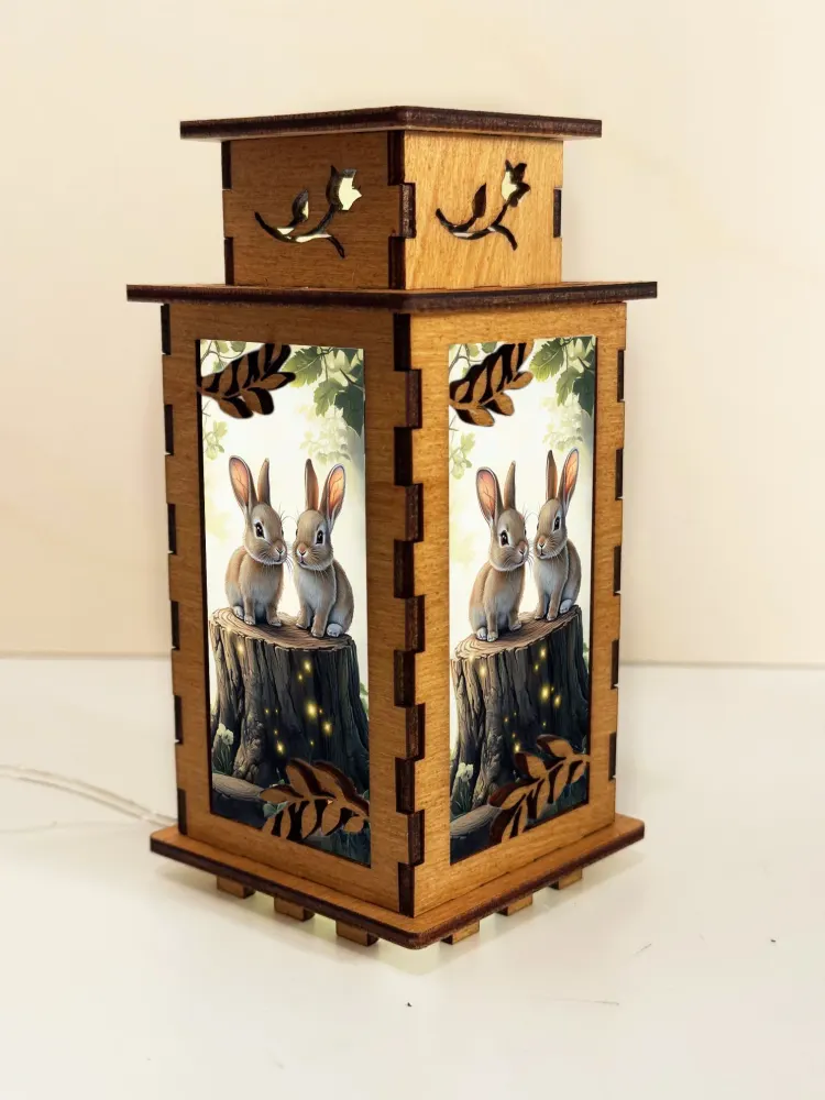 Two Bunnies Wooden Night Lamp | Artisan Wooden Night Lamp | Artiviesta London