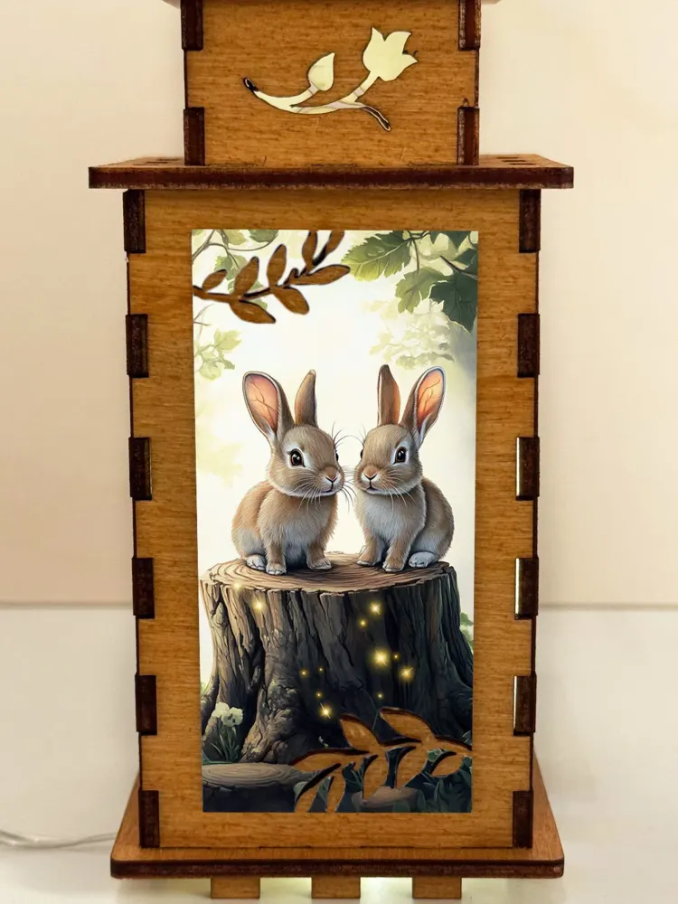 Two Bunnies Wooden Night Lamp | Artisan Wooden Night Lamp | Artiviesta London