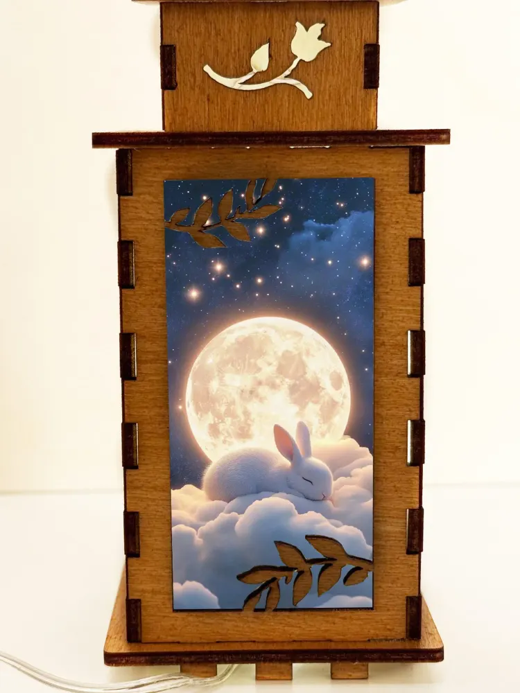 Bunny Moon Wooden Night Lamp | Artisan Wooden Night Lamp | Artiviesta London