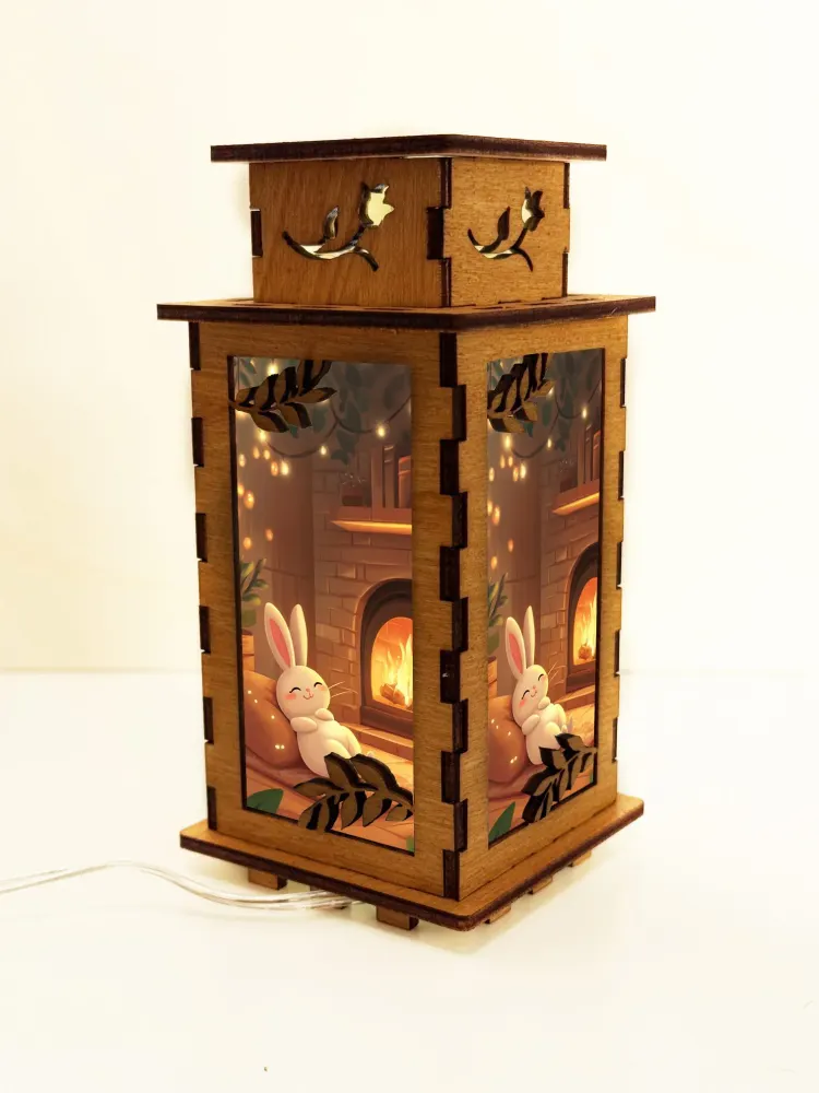 Bunny Fireplace Wooden Night Lamp | Artisan Wooden Night Lamp | Artiviesta London