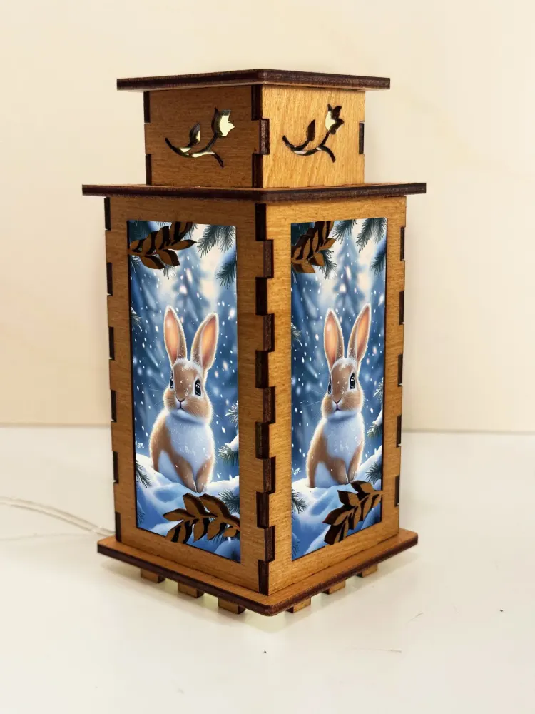 Winter Bunny Wooden Night Lamp | Artisan Wooden Night Lamp | Artiviesta London