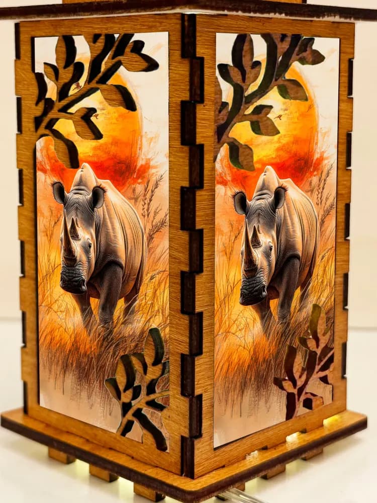 Rhino Sunset Wooden Night Lamp | Artisan Wooden Night Lamp | Artiviesta London