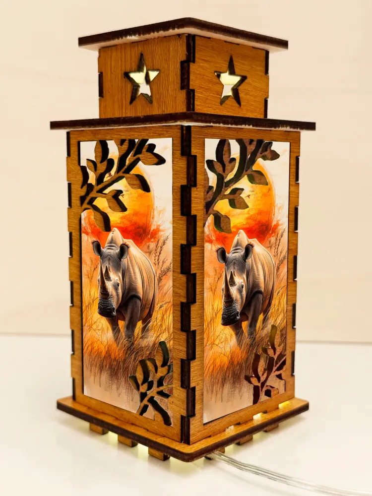 Rhino Sunset Wooden Night Lamp | Artisan Wooden Night Lamp | Artiviesta London