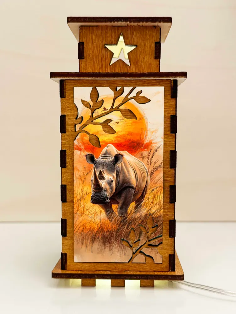 Rhino Sunset Wooden Night Lamp | Artisan Wooden Night Lamp | Artiviesta London