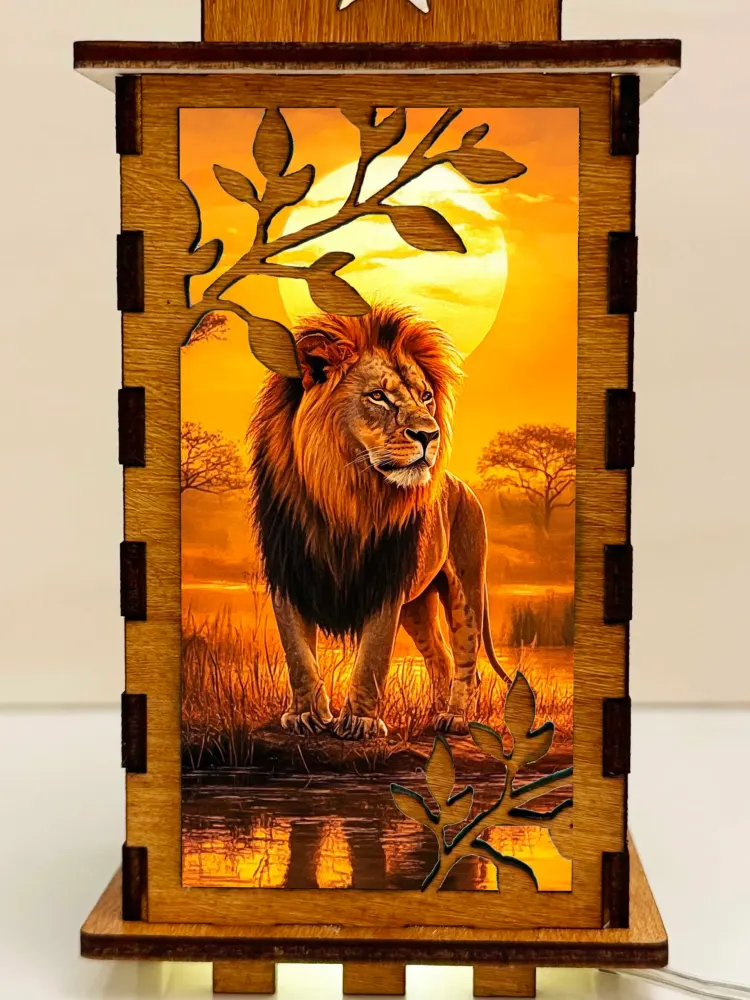 Lion Sunset Wooden Night Lamp by Artiviesta | Majestic Wildlife Decor