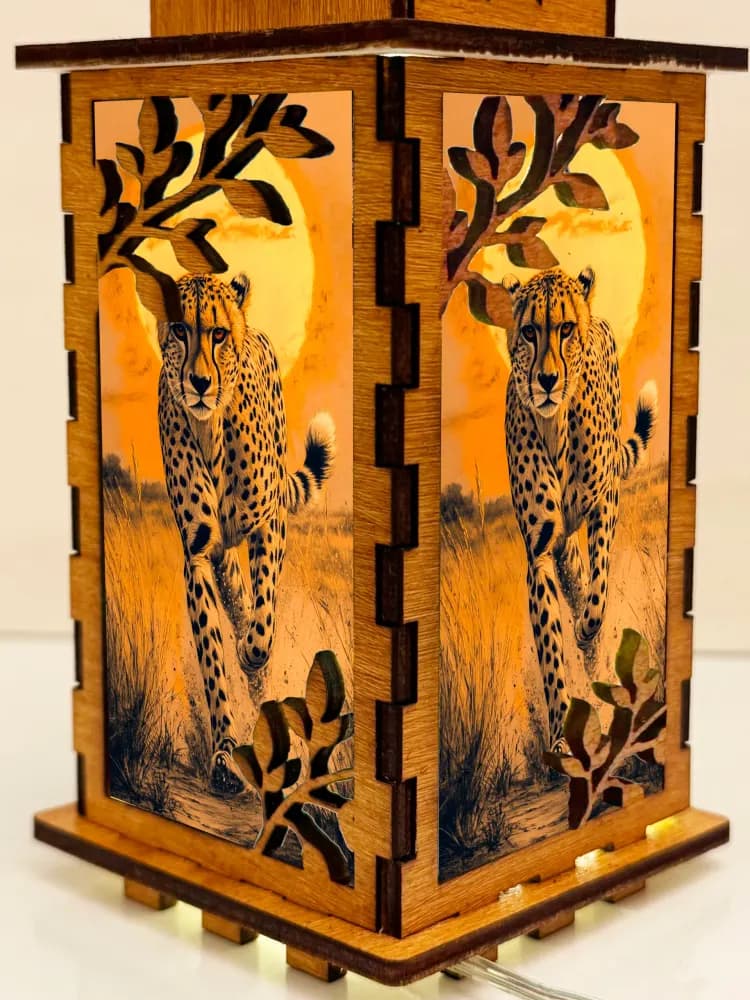 Cheetah Sunset Wooden Night Lamp by Artiviesta | Premium Ambient Decor