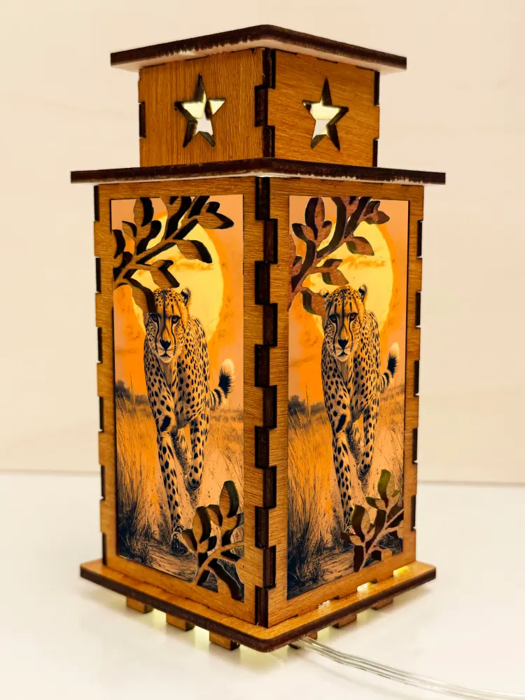 Cheetah Sunset Wooden Night Lamp by Artiviesta | Premium Ambient Decor