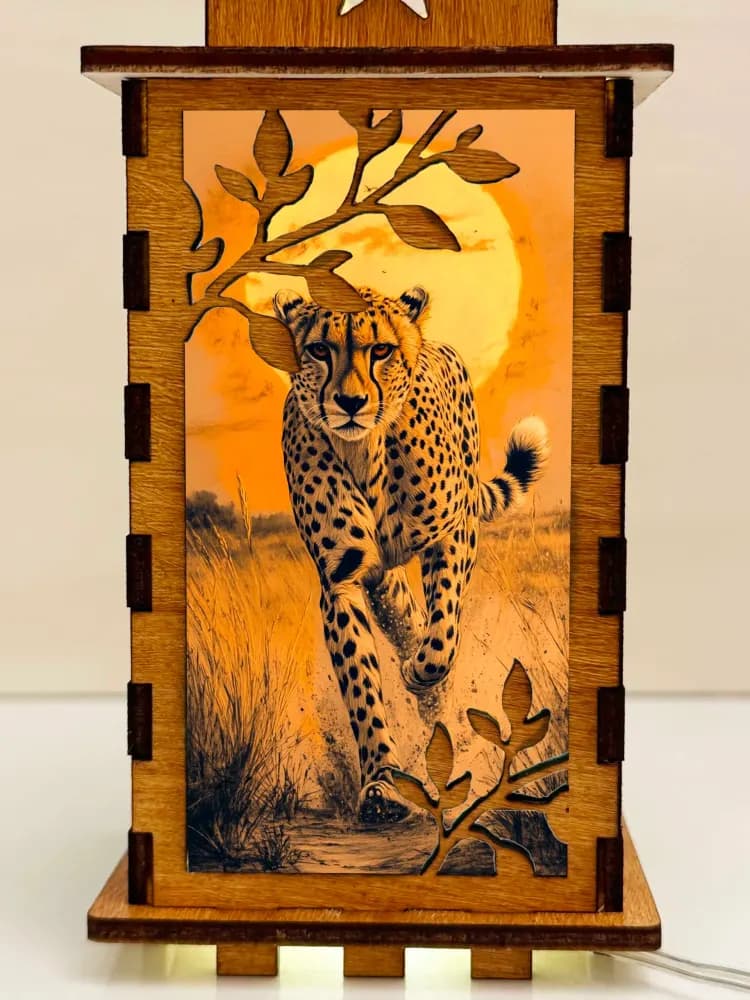 Cheetah Sunset Wooden Night Lamp by Artiviesta | Premium Ambient Decor