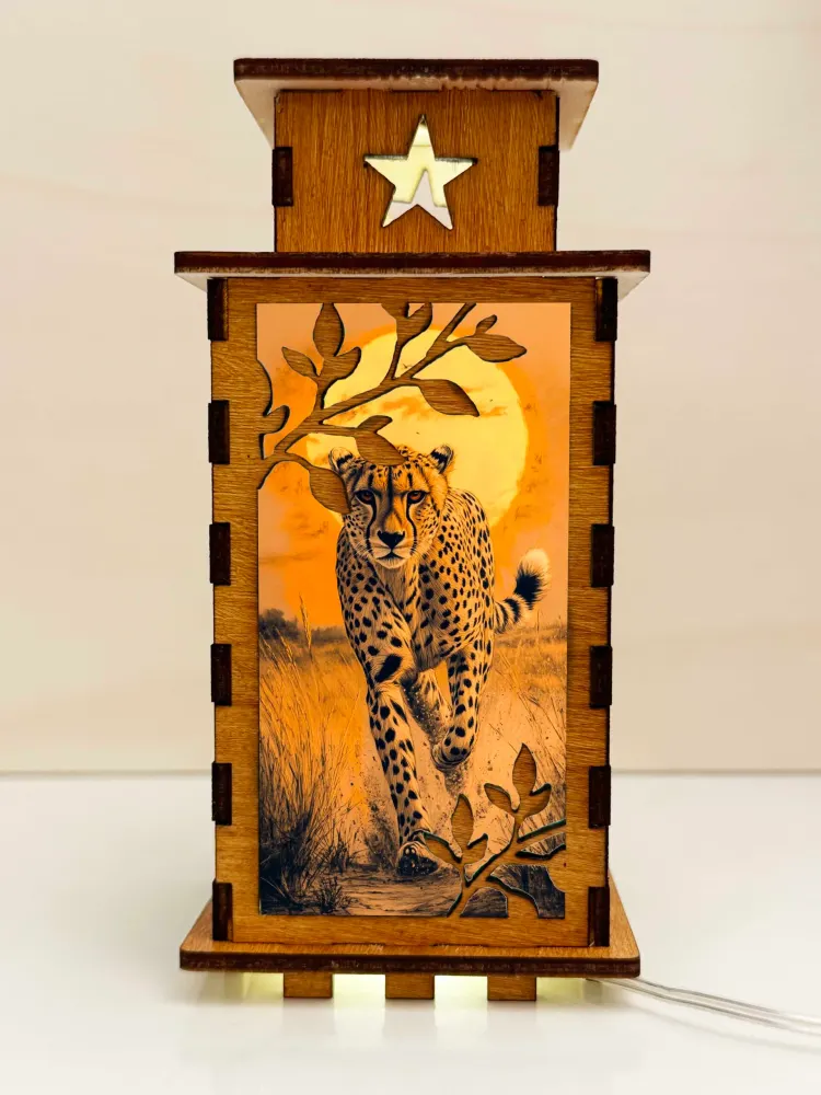 Cheetah Sunset Wooden Night Lamp by Artiviesta | Premium Ambient Decor