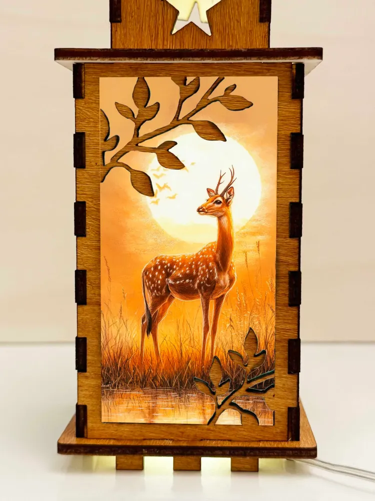 Gazelle Sunset Wooden Night Lamp | Artisan Wooden Night Lamp | Artiviesta London