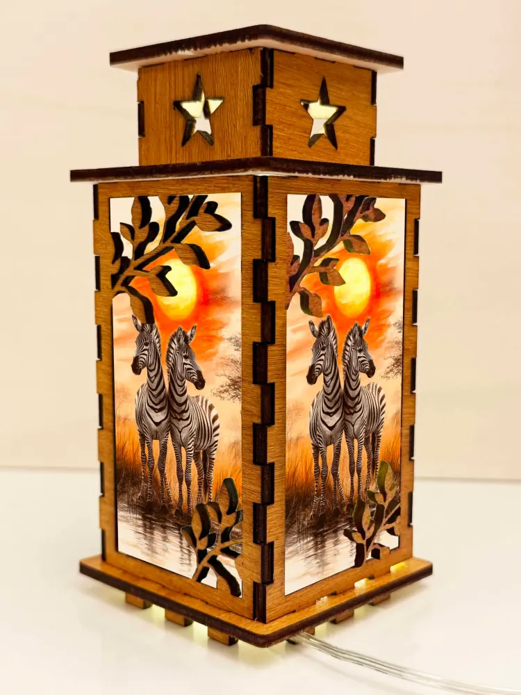 Zebra Sunset Wooden Night Lamp | Artisan Wooden Night Lamp | Artiviesta London
