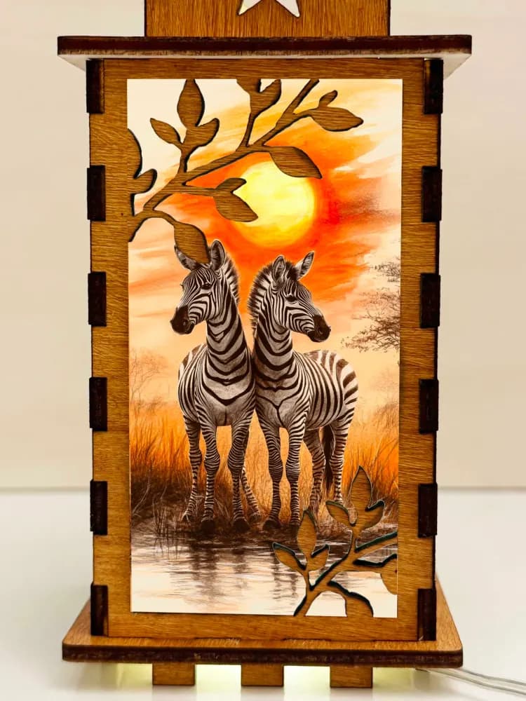Zebra Sunset Wooden Night Lamp | Artisan Wooden Night Lamp | Artiviesta London