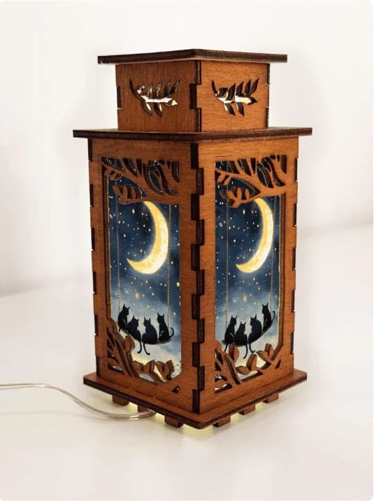 Handcrafted wooden Cat Sleeping Cosy Window night lamp - natural eco wood unlit