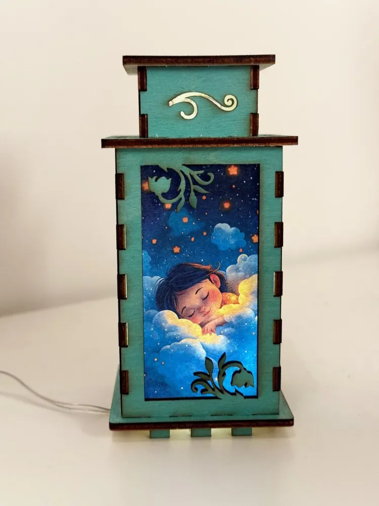 Sleeping Baby Kids Night Light Lamp Lantern | Artisan Wooden Night Lamp | Artiviesta London