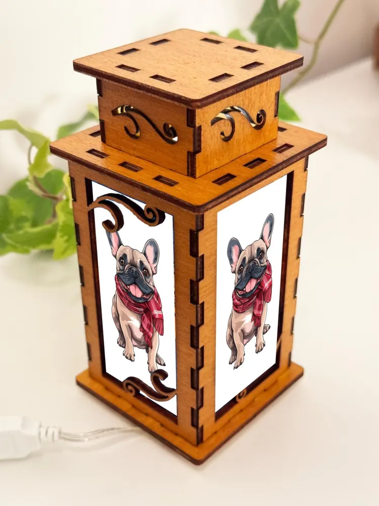 Handcrafted French Bulldog Hearts Wooden Lantern | Eco-Friendly Lamp by Artiviesta