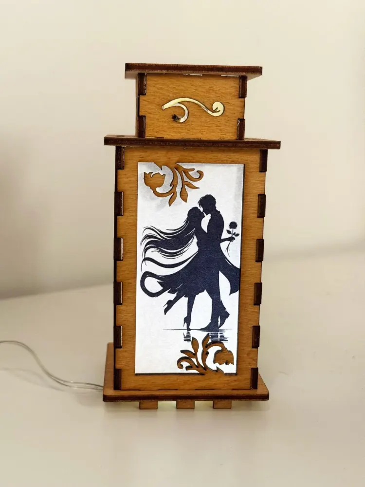 Love Couple Art Night Lamp Lantern — handmade wooden night lamp in natural timber