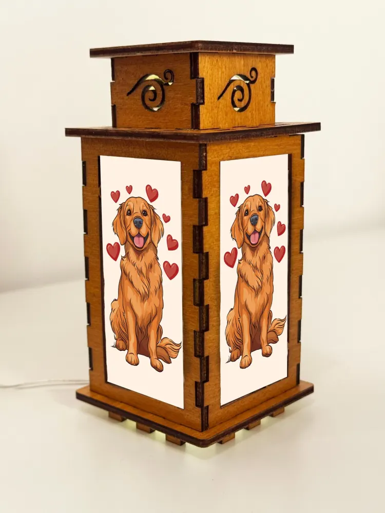 Handcrafted Golden Retriever Hearts Wooden Lamp