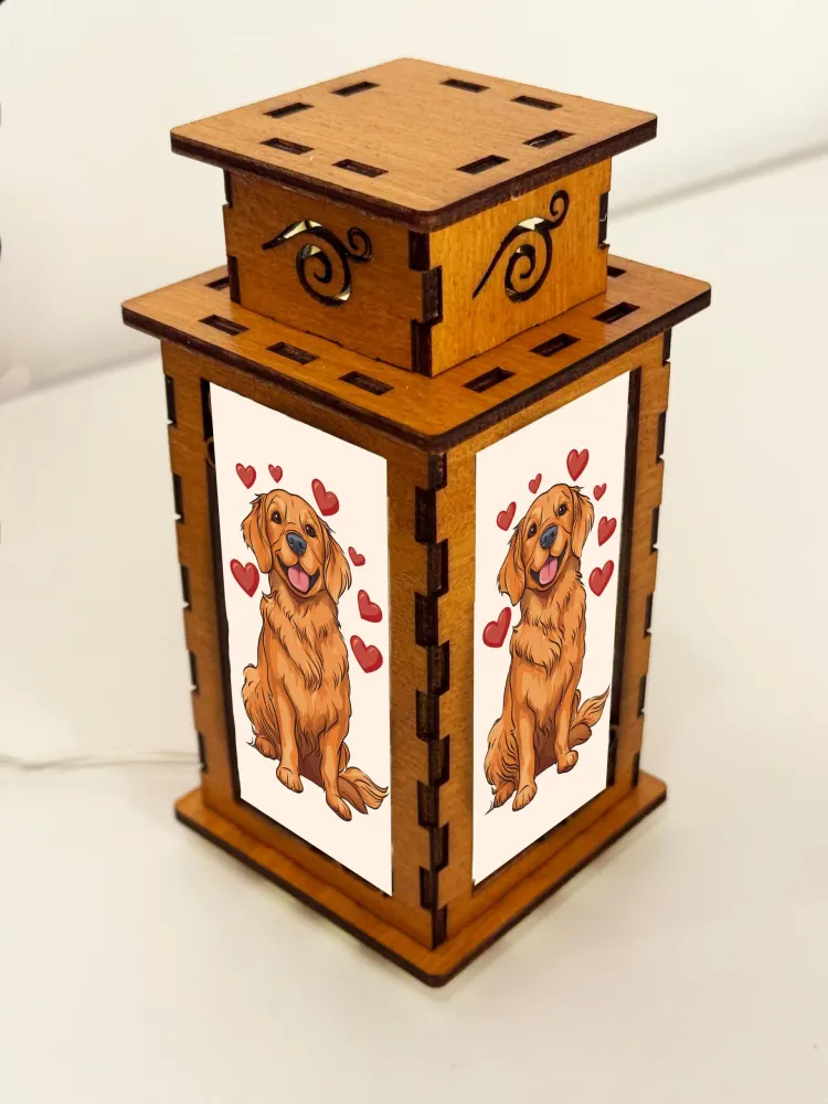 Handcrafted Golden Retriever Hearts Wooden Lamp | Artiviesta Night Light
